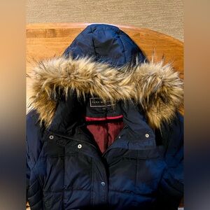 Tommy Hilfiger Puffer Coat Women’s Large - Blue Jacket - Detachable Fur Hood